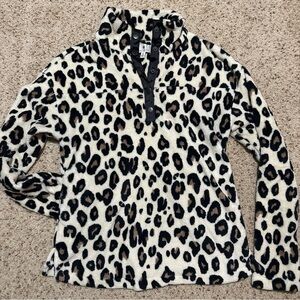 Fuzzy Socialite Leopard Print Quarter Snap Pullover